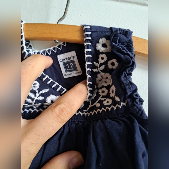 Carter's 12mo Dress Embroidered Baby Girl Dress Navy Summer Dress 12M - Picture 4 of 4